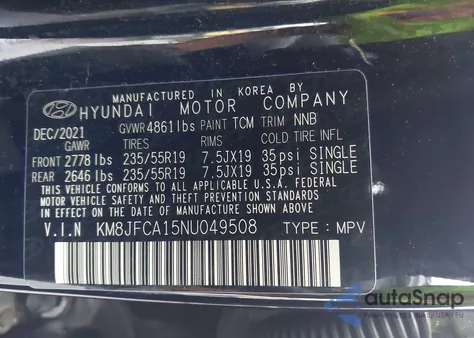 2022 Hyundai Tucson Hybrid Sel Convenience z USA, uszkodzony, nr VIN KM8JFCA15NU049508